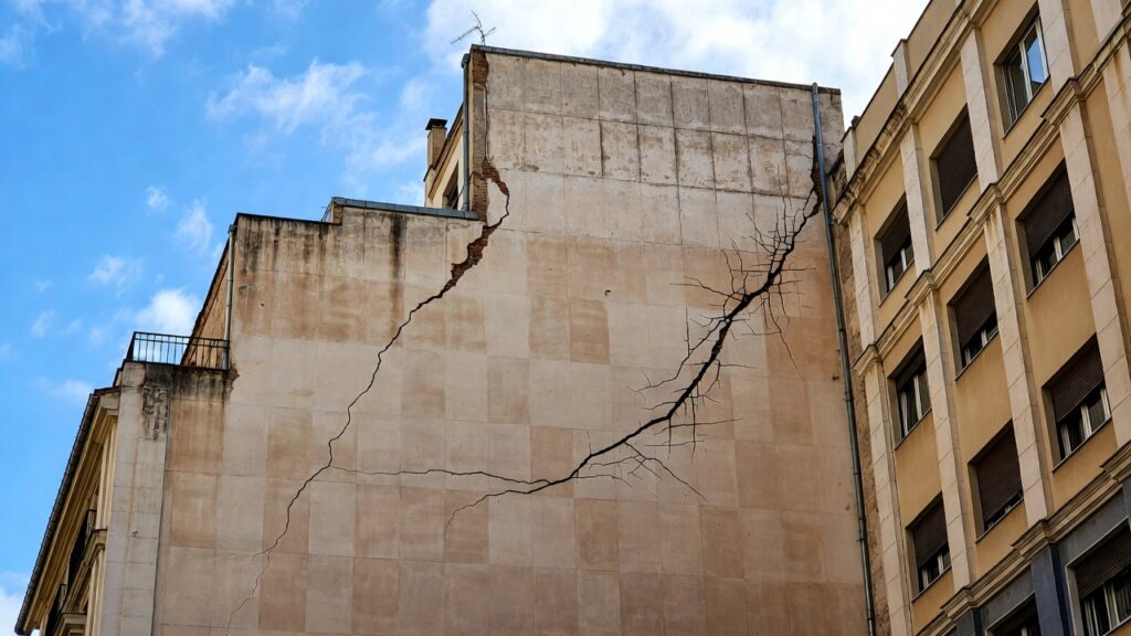 Pared con grietas, edificio de Madrid